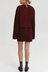 Fashion Lapel Bell Sleeve Knitted Cardigan and Casual Mini Skirt Set