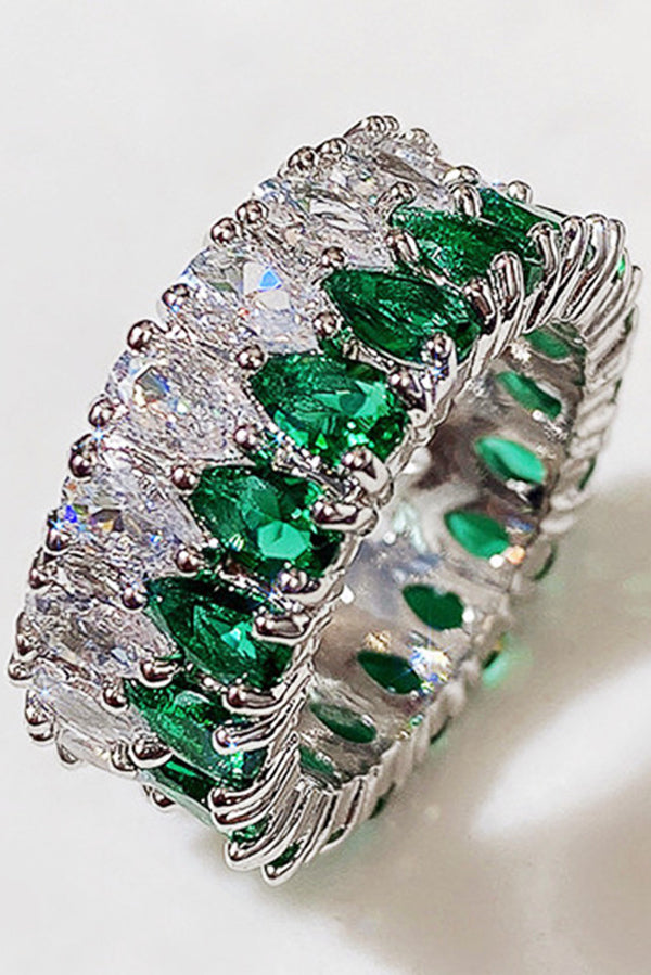 Light Luxury Double Row Drop Zircon Ring