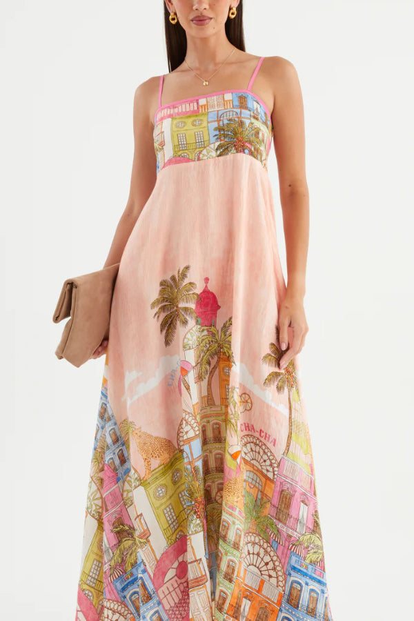 Unique Printed Loose Sleeveless Camisole Casual Vacation Maxi Dress