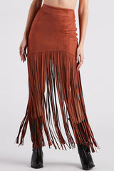 Stylish Tassel Hem Slim-fit Suede Casual Midi Skirt