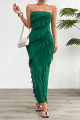 Solid Color Sexy Off-shoulder Slim Back Slit Maxi Dress