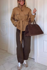 Chic Comfort Epaulettes Contrast Buttons Pocket Belt Cropped Trench Coat