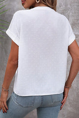 Solid Color Jacquard V-Neck Button Casual Shirt