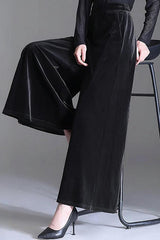 Fashionable Velvet Loose-fitting Casual Elastic Waist Pocket Straight Leg Pants