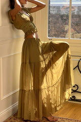 Sabrina Chiffon Mid Rise Adjustable Wst Tiered Silhouette Maxi Skirt