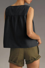 Solid Color Round Neck Sleeveless Pleated Loose Vest