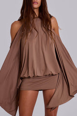 Alula Chain Sequin Embroidered Butterfly Kimono Slit Sleeve Backless Mini Dress