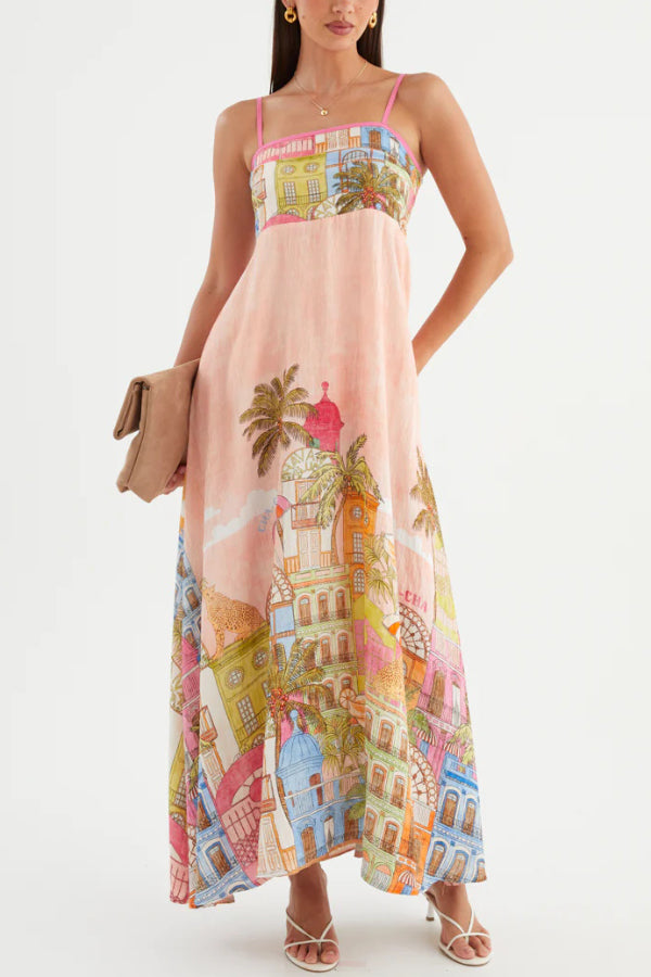 Unique Printed Loose Sleeveless Camisole Casual Vacation Maxi Dress