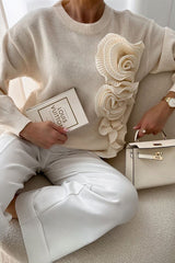 Solid Color 3D Floral Loose Long-sleeved Knit Sweater