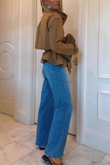 Chic Comfort Epaulettes Contrast Buttons Pocket Belt Cropped Trench Coat