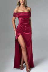Sexy Off-shoulder Fitted High Slit Elegant Maxi Dress