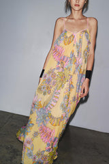 Plant Print Halter Back Loose Holiday Maxi Dress