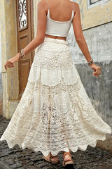 Fashion Hollow Elastic Waist Knitted Beach Maxi Skirt