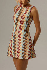Colorful Zigzag Pattern Round Neck Sleeveless Mini Dress