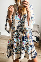 Unique Printed Resort Style Loose Casual Mini Dress