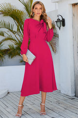 Betsy Long Sleeve Bow Knot Neck Midi Dress