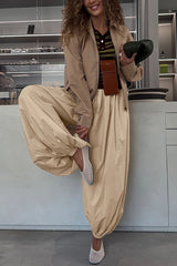 Solid Color Casual Pocket Elastic Waist Lantern Wide Leg Pants