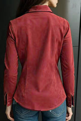 Stylish Suede Long-sleeved Button-down Casual Shirt