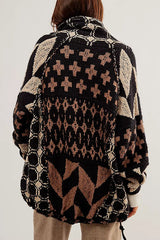 Unique Pattern Lapel Loose Long-sleeved Knitted Sweater