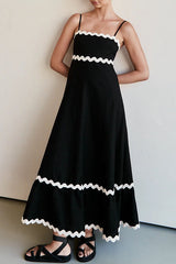 Zahara Linen Blend Spaghetti Strap Patchwork Oversized Zip Maxi Dress