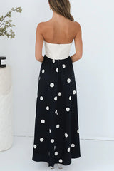 Fashion Polka Dot Print Tube Top Spliced Maxi Dress