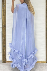 Fashionable V-neck Lace-up Ruffled Double-layer Hem Maxi Dress