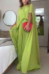 Spring Whispers Chiffon Pleated Wide Sleeve Volume Maxi Dress