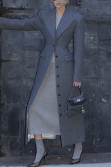 Elegant Lapel Long Sleeve Button High Waist Long Coat