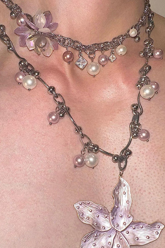 Elegant Flower Pink and Purple Pearl Necklace