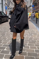 Amazing Comfort Tie Neck Cotton Fleece Pocketed Loose Cape Coat