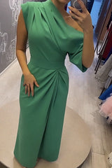 Single Tonight Ruched Irregular Neck One Half Sleeve Formal Maxi Dress