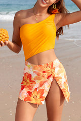 Stylish One-shoulder Waist-revealing Stretchy One-piece Swimsuit