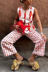 Good Luck Linen Blend Koi Pattern High Rise Elastic Waist Loose Pants