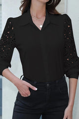Fashionable Lace Long Sleeve Lapel Button Shirt