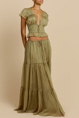 Sabrina Chiffon Mid Rise Adjustable Wst Tiered Silhouette Maxi Skirt