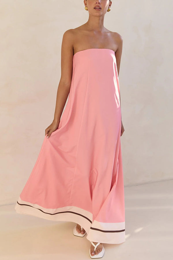 Unique Print Sexy Tube Top Back Zipper Loose Maxi Dress