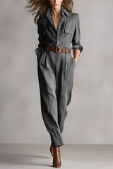 Retro Plaid Print Casual Pocket High-waisted Jumpsuit