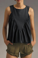 Solid Color Round Neck Sleeveless Pleated Loose Vest