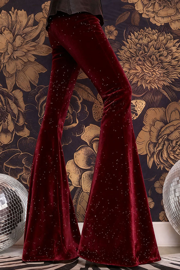 Stylish Velvet High-waisted Draped Casual Flared Pants