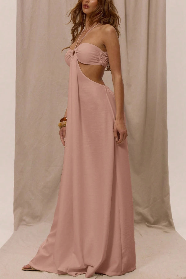 Solid Color Halter Neck Cutout Casual Loose Wide-leg Jumpsuit