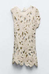 Fashion Crochet Hollow Loose Beach Cover-up Mini Dress