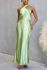 Satin Fashion Halter Backless Slim Elegant Maxi Dress