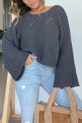 Solid Color Hollow Loose Round Neck Bat Sleeve Knitted Sweater