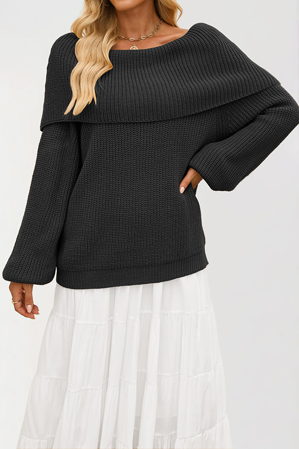 Solid Color Loose Off-shoulder Long-sleeved Casual Knit Sweater