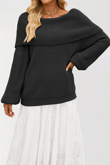 Solid Color Loose Off-shoulder Long-sleeved Casual Knit Sweater