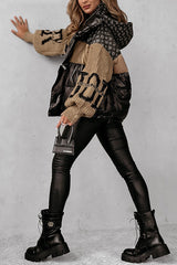 Stylish Denim Knit Long-sleeved Patchwork Hooded Pocket Thickened Jacket