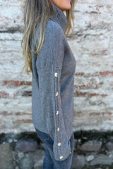 Solid Color Casual Turtleneck Button Decoration Long Sleeve Loose Knit Sweater