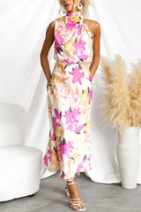 Floral Print Sleeveless Waisted Resort Maxi Dress