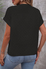 Solid Color Jacquard V-Neck Button Casual Shirt