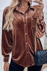 Solid Color Velvet Casual Lapel Pocket Loose Shirt